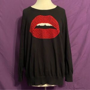 Torrid Black Sweater with Red Lips Design. Size 2X.